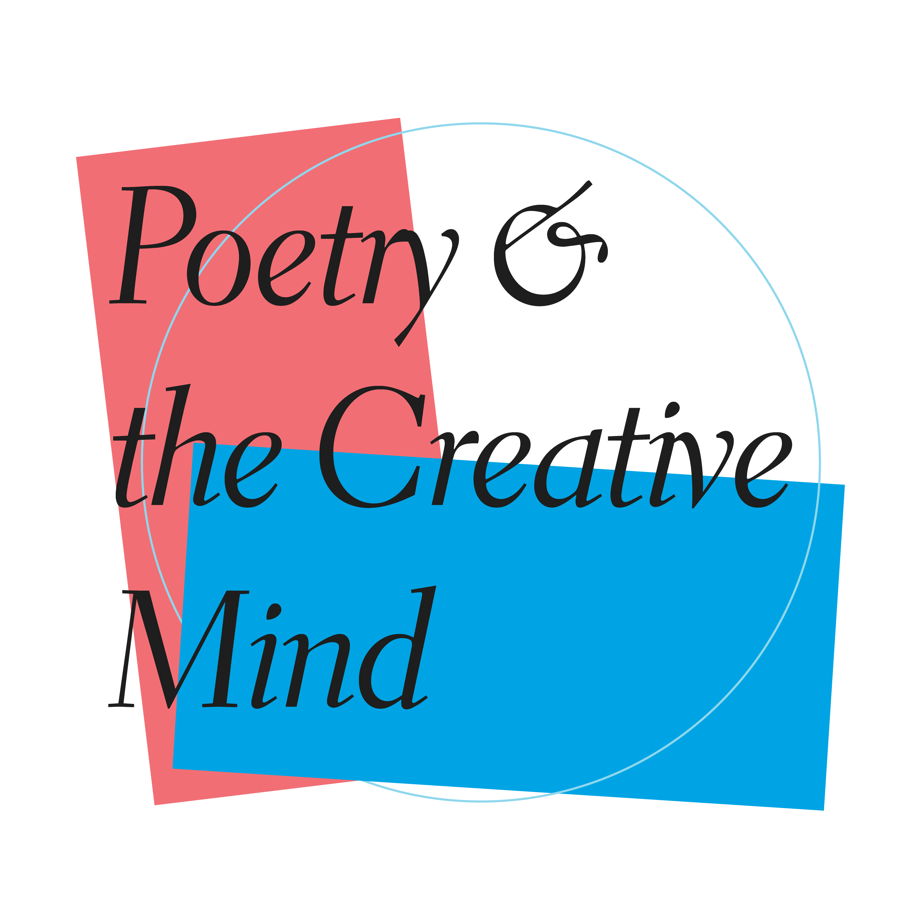 Poetry & the Creative Mind is written in script over blue and pink rectangles