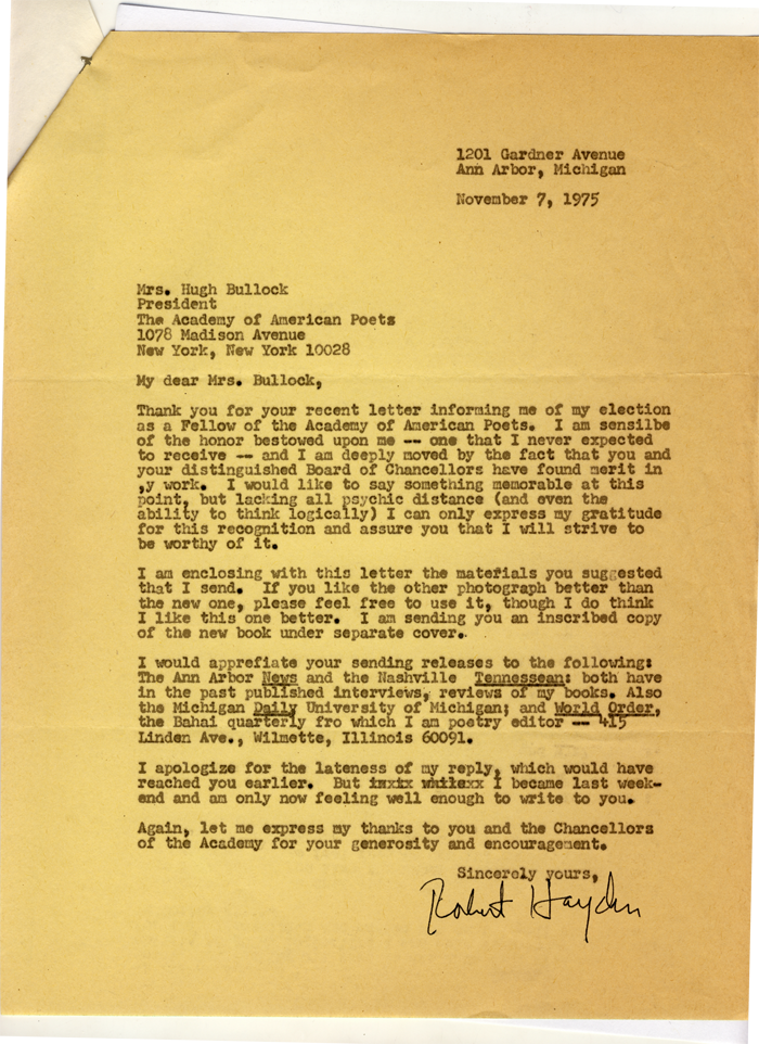 from the archive robert haydens letter academy of american poets letter poetry